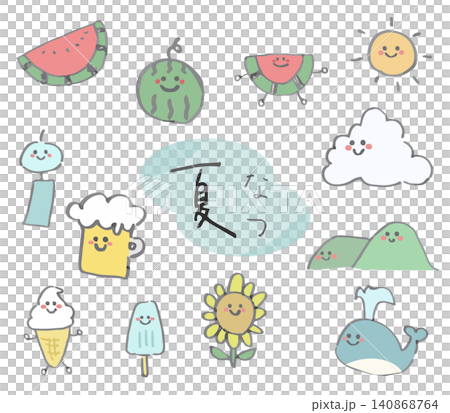 夏にまつわる手描きのイラストセット　ゆるい 140868764