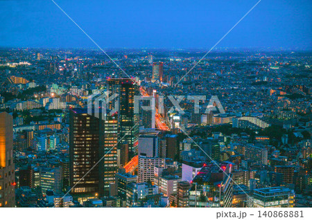 ブルーアワーに包まれた東京の夜景パノラマ ブルーアワーに包まれた東京の夜景パノラマ 140868881