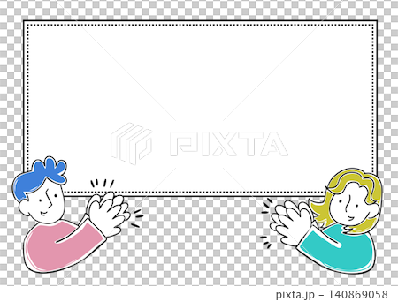 フレームに向かって拍手する男女2 フレームに向かって拍手する男女2 140869058