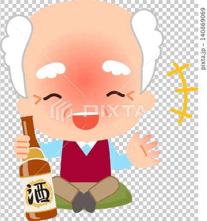 座布団に座って笑う酔ったシニア男性 座布団に座って笑う酔ったシニア男性 140869069
