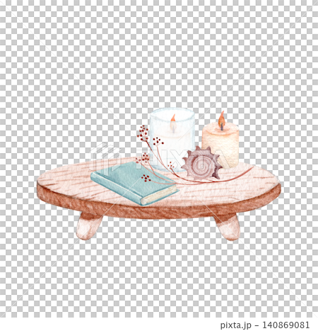 Wooden tray, candles, book, seashell, dried botanical branch watercolor cozy spa composition . Hand painted wellness illustration, neutral tones for home decor, branding, stationery, lifestyle design Wooden tray, candles, book, seashell, dried botanical branch watercolor cozy spa composition . Hand painted wellness illustration, neutral tones for home decor, branding, stationery, lifestyle design 140869081