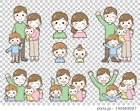 一組四口之家(嬰兒和幼兒)的插圖 一組四口之家(嬰兒和幼兒)的插圖 140869087