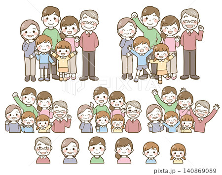 二世代家族6人イラストセット 二世代家族6人イラストセット 140869089