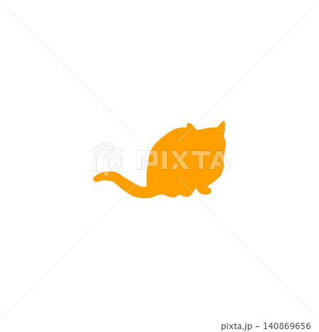 オレンジ色の猫のシルエットイラスト・座る・白背景・シンプル 140869656