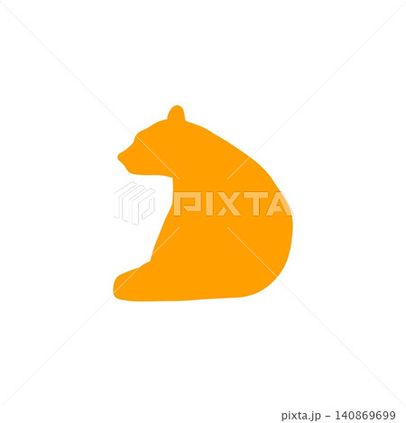 座ったポーズのオレンジ色のクマのシルエットイラスト・ミニマルデザイン・白背景 座ったポーズのオレンジ色のクマのシルエットイラスト・ミニマルデザイン・白背景 140869699