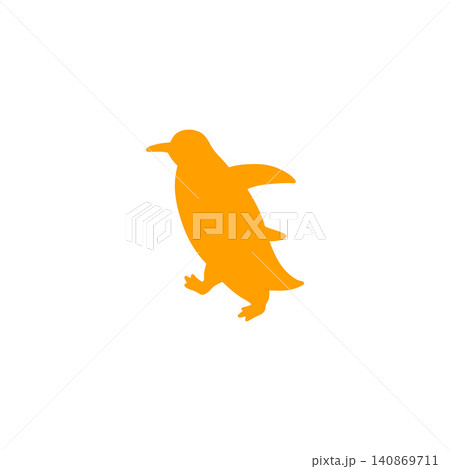 走るペンギンのオレンジ色のシルエットイラスト・白背景・冬の動物素材 走るペンギンのオレンジ色のシルエットイラスト・白背景・冬の動物素材 140869711