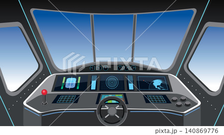 Futuristic Spaceship Cockpit Interior with Digital Control Panel and Earth Monitor Futuristic Spaceship Cockpit Interior with Digital Control Panel and Earth Monitor 140869776
