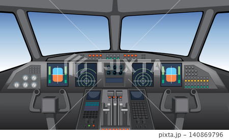 Vector Illustration of a Modern Commercial Airplane Cockpit Interior Vector Illustration of a Modern Commercial Airplane Cockpit Interior 140869796