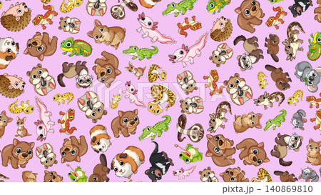 Seamless Vector Pattern of Cute Cartoon Australian Wildlife Animals 140869810