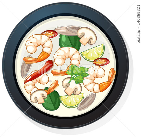 Top View of Thai Tom Yum Soup with Shrimp Top View of Thai Tom Yum Soup with Shrimp 140869821