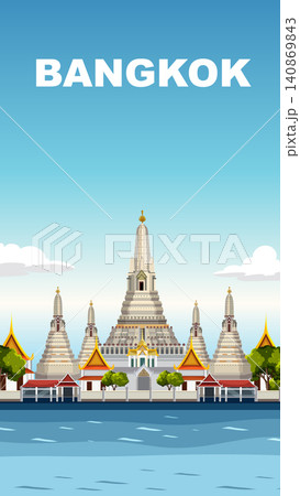 Flat Vector Illustration of Wat Arun Temple in Bangkok Thailand Flat Vector Illustration of Wat Arun Temple in Bangkok Thailand 140869843