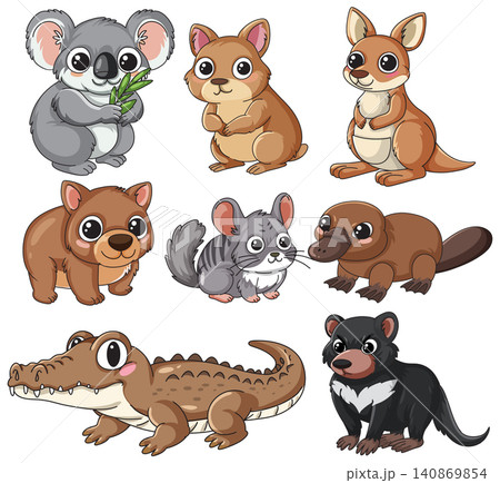 Collection of Cute Australian Animal Vector Illustrations on White Background Collection of Cute Australian Animal Vector Illustrations on White Background 140869854