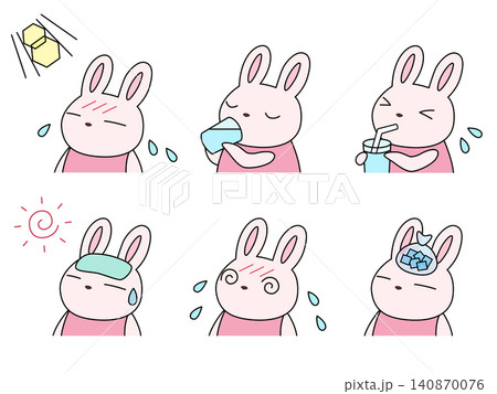 熱中症対策をするウサギのイラストセット 熱中症対策をするウサギのイラストセット 140870076