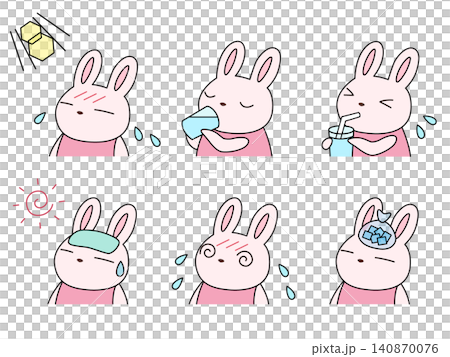 熱中症対策をするウサギのイラストセット 熱中症対策をするウサギのイラストセット 140870076
