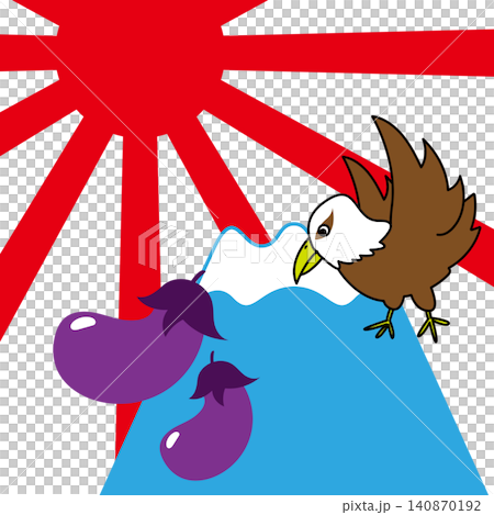 富士山、鷹和茄子的簡單插圖。 140870192