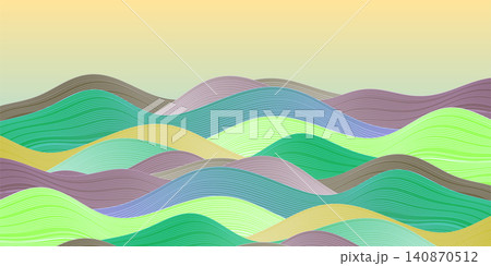 カラフルな抽象的波模様の風景背景イラスト カラフルな抽象的波模様の風景背景イラスト 140870512