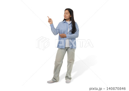 Person in blue shirt points left, PNG Person in blue shirt points left, PNG 140870846