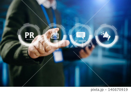 PR, Public relations concept. hands using laptop and tablet with public relations icon for communication advertising marketing strategy. with Ads and sales PR, Public relations concept. hands using laptop and tablet with public relations icon for communication advertising marketing strategy. with Ads and sales 140870919