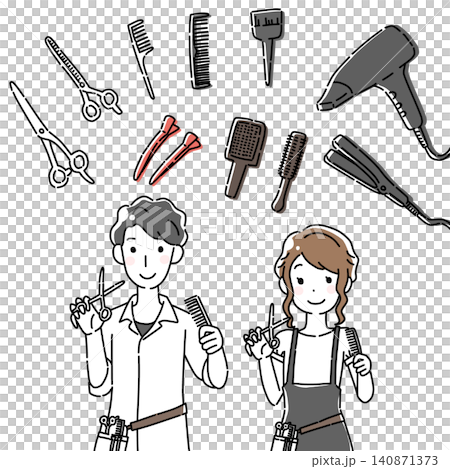 A set of illustrations of a hairdresser and their tools. A set of illustrations of a hairdresser and their tools. 140871373