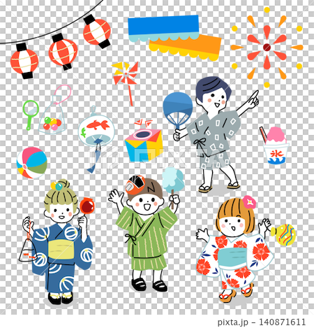 一組色彩鮮豔的向量插圖,描繪了充滿活力的孩子們享受夏日節日和各種節日主題。 一組色彩鮮豔的向量插圖,描繪了充滿活力的孩子們享受夏日節日和各種節日主題。 140871611