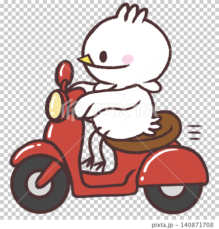 一幅白鳥騎著紅色滑板車的插圖。 140871708