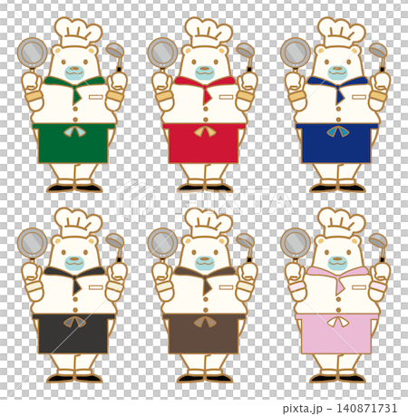 一組描繪熊廚師烹飪的插圖。 一組描繪熊廚師烹飪的插圖。 140871731
