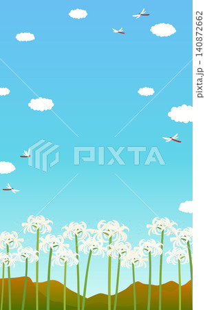 白い彼岸花と秋の風景の背景イラスト1_縦 白い彼岸花と秋の風景の背景イラスト1_縦 140872662