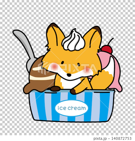 カップアイスから顔を出すキツネ 140872753