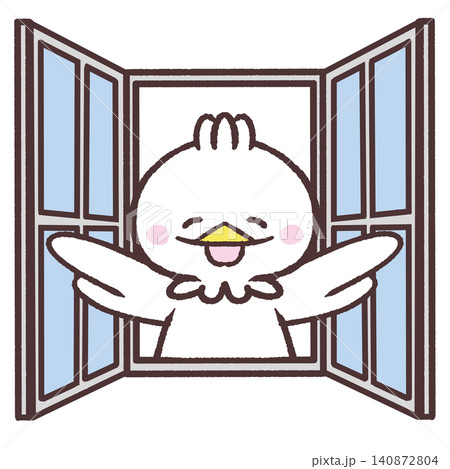 窓を開ける笑顔の白い鳥のイラスト 窓を開ける笑顔の白い鳥のイラスト 140872804