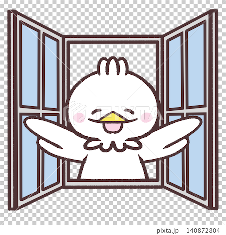 窓を開ける笑顔の白い鳥のイラスト 窓を開ける笑顔の白い鳥のイラスト 140872804