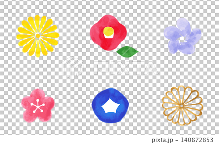 Japanese floral icons. Watercolor style, Japanese patterns, traditional designs. Japanese floral icons. Watercolor style, Japanese patterns, traditional designs. 140872853