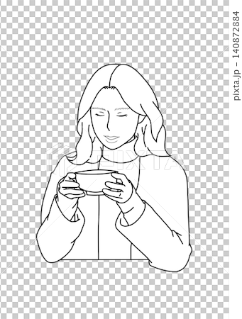 一個女人喝咖啡的線條畫插圖 一個女人喝咖啡的線條畫插圖 140872884