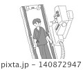胃のバリウム検査を受ける人のイラスト（白黒・モノクロ・手書き風・白背景JPG） 140872947