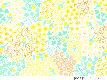北欧風の黄色と緑の花柄の背景 北欧風の黄色と緑の花柄の背景 140873105