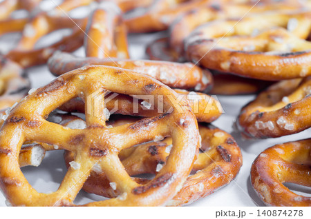 UTZ Classic Pretzel Wheels on a white background. Close-up. UTZ Classic Pretzel Wheels on a white background. Close-up. 140874278