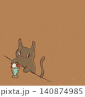 喫茶店のカウンターでクリームソーダを食べる黒猫の可愛いイラスト 140874985