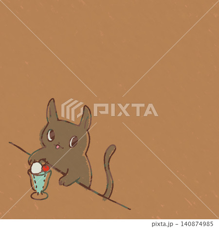 喫茶店のカウンターでクリームソーダを食べる黒猫の可愛いイラスト 喫茶店のカウンターでクリームソーダを食べる黒猫の可愛いイラスト 140874985