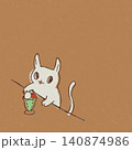 喫茶店のカウンターでクリームソーダを食べる白猫の可愛いイラスト 140874986