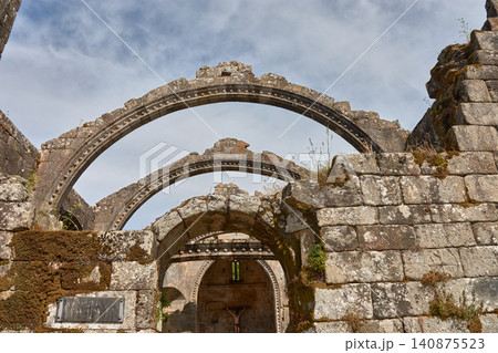 The carved stone arches of Santa Marina Dozo preside over the historic cemetery of Cambados, Spain The carved stone arches of Santa Marina Dozo preside over the historic cemetery of Cambados, Spain 140875523