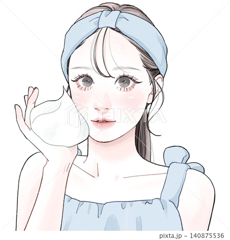 掌に泡をのせている女性_水色 掌に泡をのせている女性_水色 140875536