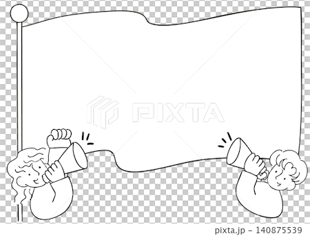 Flag frame of people cheering (monochrome) 140875539