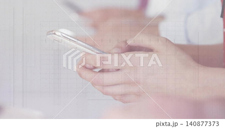 Holding pair of hands typing on smartphone in clinic, with clear case, white coat and stethoscope Holding pair of hands typing on smartphone in clinic, with clear case, white coat and stethoscope 140877373