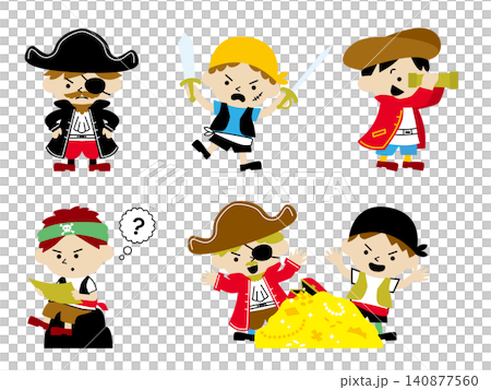 A set of illustrations of people dressed as pirates, such as pirates on a treasure hunt. A set of illustrations of people dressed as pirates, such as pirates on a treasure hunt. 140877560