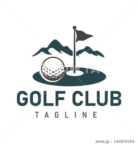 Minimalist Golf Ball with Mountain Landscape Logo for Golf Club and Sports Resort Minimalist Golf Ball with Mountain Landscape Logo for Golf Club and Sports Resort 140878164