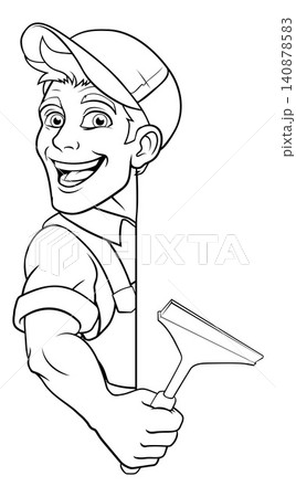 Window Cleaner Cartoon Car Wash Squeegee Man Window Cleaner Cartoon Car Wash Squeegee Man 140878583