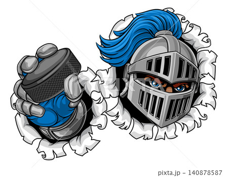 Medieval Knight Ice Hockey Puck Sports Team Mascot 140878587