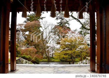 京都市山科区 毘沙門堂の薬医門と新緑と桜 京都市山科区 毘沙門堂の薬医門と新緑と桜 140878746