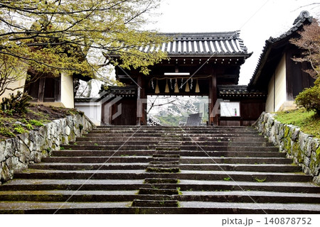 京都市山科区 毘沙門堂の薬医門と新緑と桜 京都市山科区 毘沙門堂の薬医門と新緑と桜 140878752