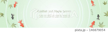 水紋が広がる青もみじと金魚の涼やかフレームWebバナー用 水紋が広がる青もみじと金魚の涼やかフレームWebバナー用 140879054