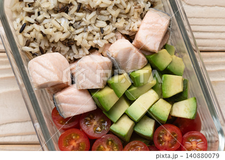 Salmon avocado wild rice meal prep Salmon avocado wild rice meal prep 140880079